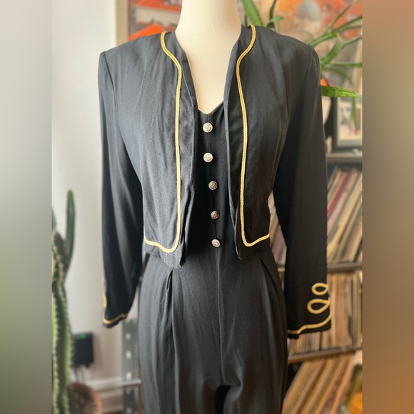 One piece navy and gold nautical, androgenous, jumpsuit size 6 made in USA - Picture 2 of 8